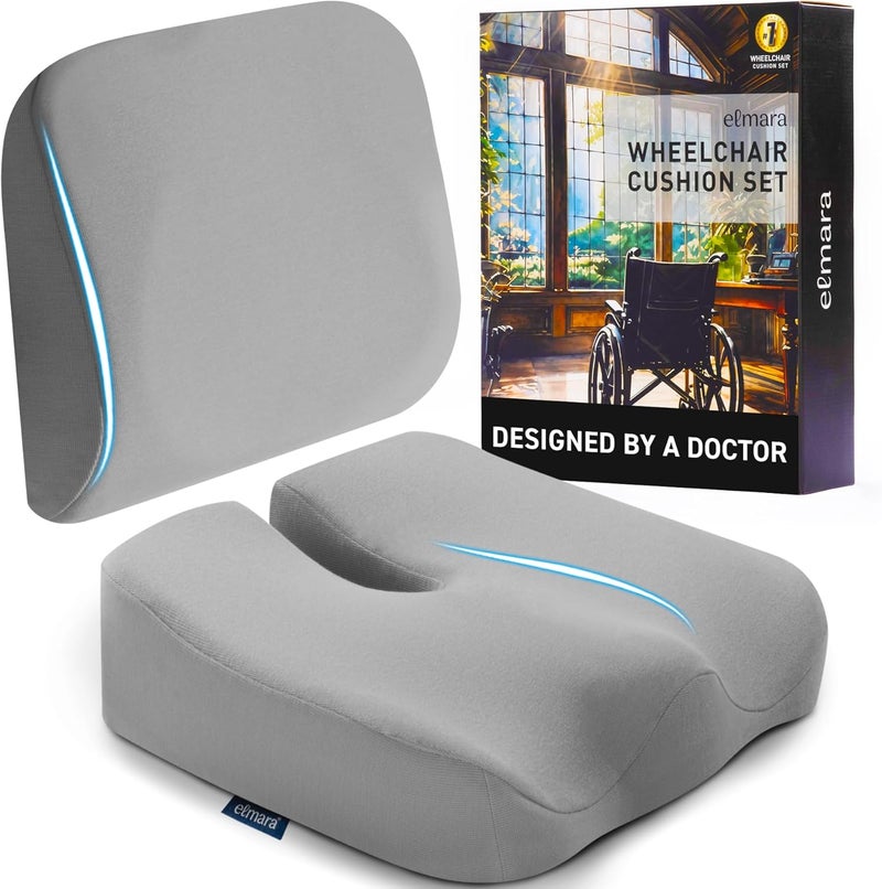 ELEMARA Doctor-Designed Wheelchair Seat Cushion Set – The Ultimate Comfort Solution – Thick Wheelchair Cushions Relieve Back & Sciatica Pain – Wheel Chair Cushions for Seniors, Wheelchair Pad (Gray) - Image 1